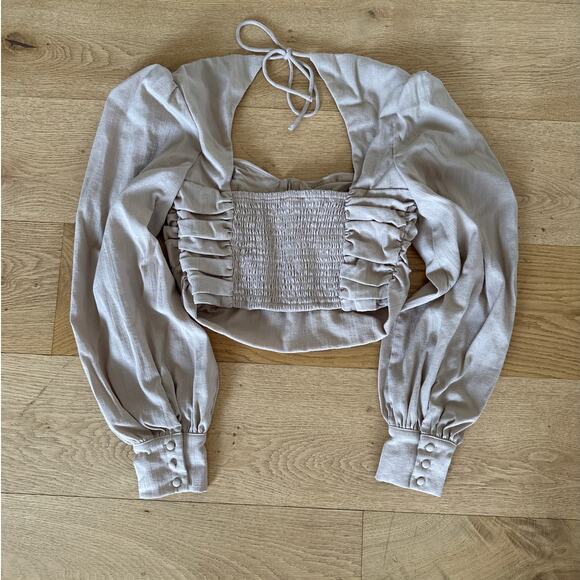 Majorelle - Emily Open Back Long Sleeve Top in Beige - Picture 4 of 4